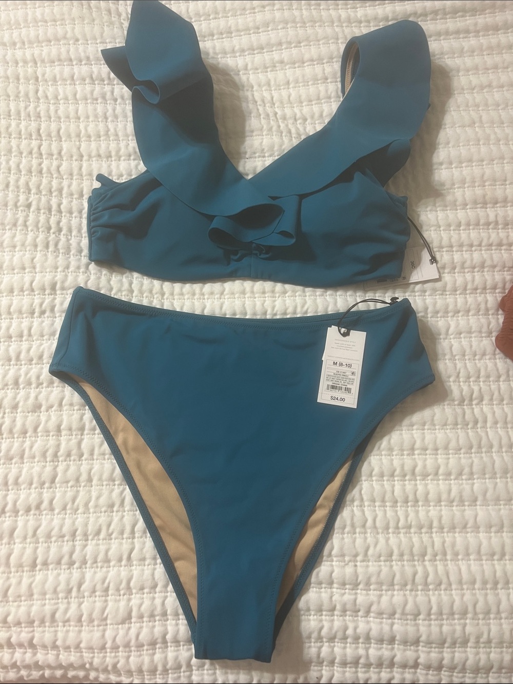 Shade & Shore Teal Ruffle Shoulder Bikini Set